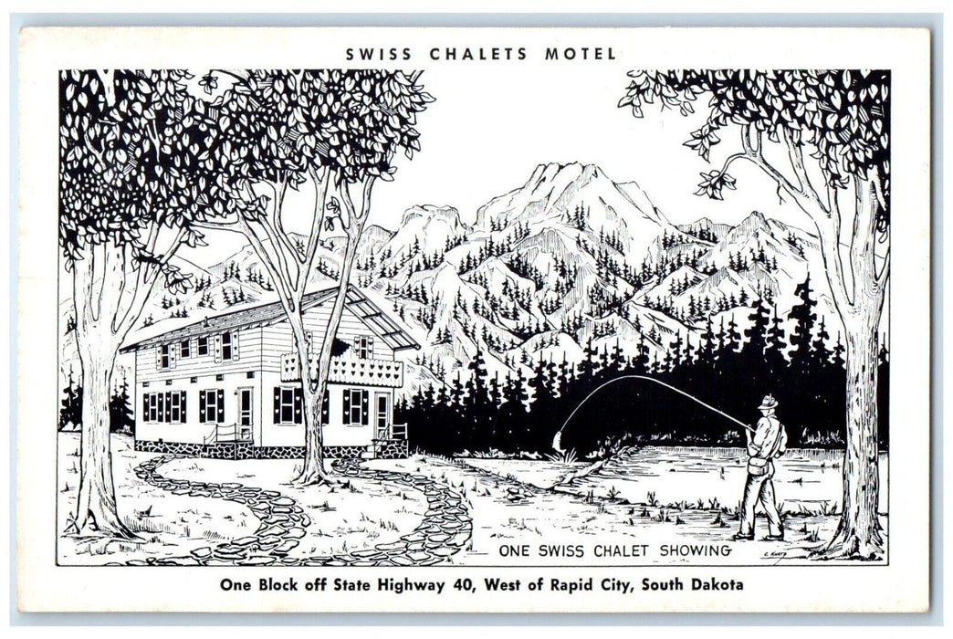 c1940 Swiss Chalets Motel Block State Highway Rapid City South Dakota Postcard