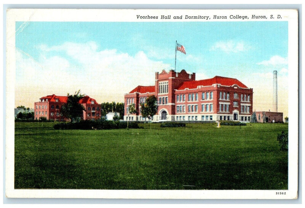 1941 Voorhees Hall Dormitory Huron College Exterior Huron South Dakota Postcard