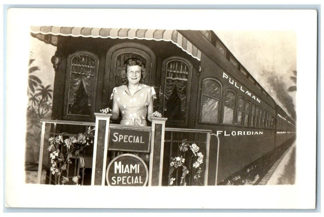 c1947 Pullman Floridian Woman Train Studio Miami Florida FL RPPC Photo Postcard