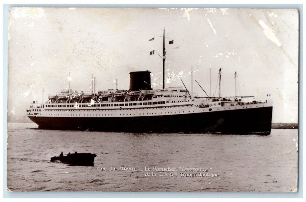 1936 Transatlantic Steamship Lafayette Le Havre France RPPC Photo Postcard