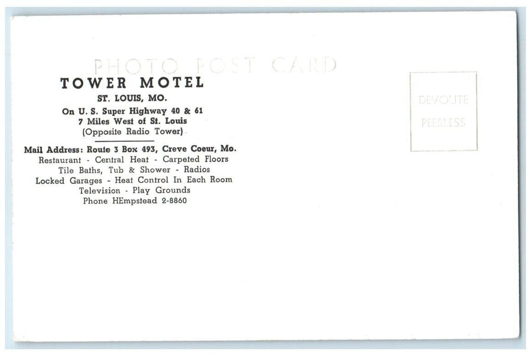 c1950's Tower Motel View Highway 40 & 61 Creve Coeur MO RPPC Photo Postcard