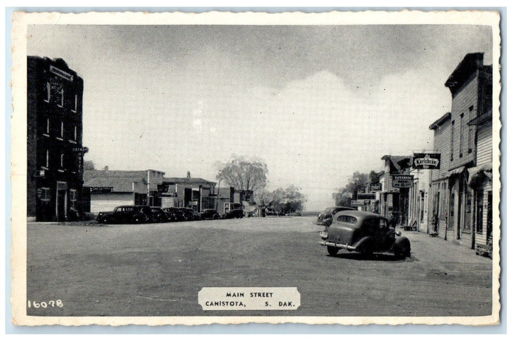 c1920 Main Street Exterior Building Classic Cars Canistota South Dakota Postcard