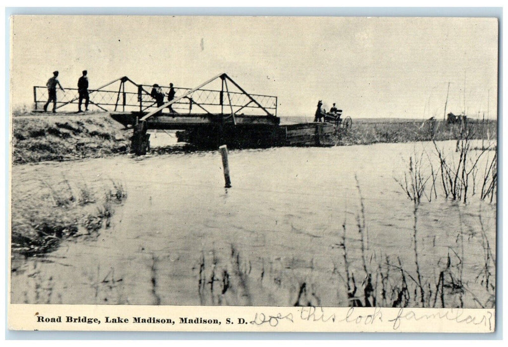 1920 Road Bridge Lake Madison River Carriage Steel Madison South Dakota Postcard