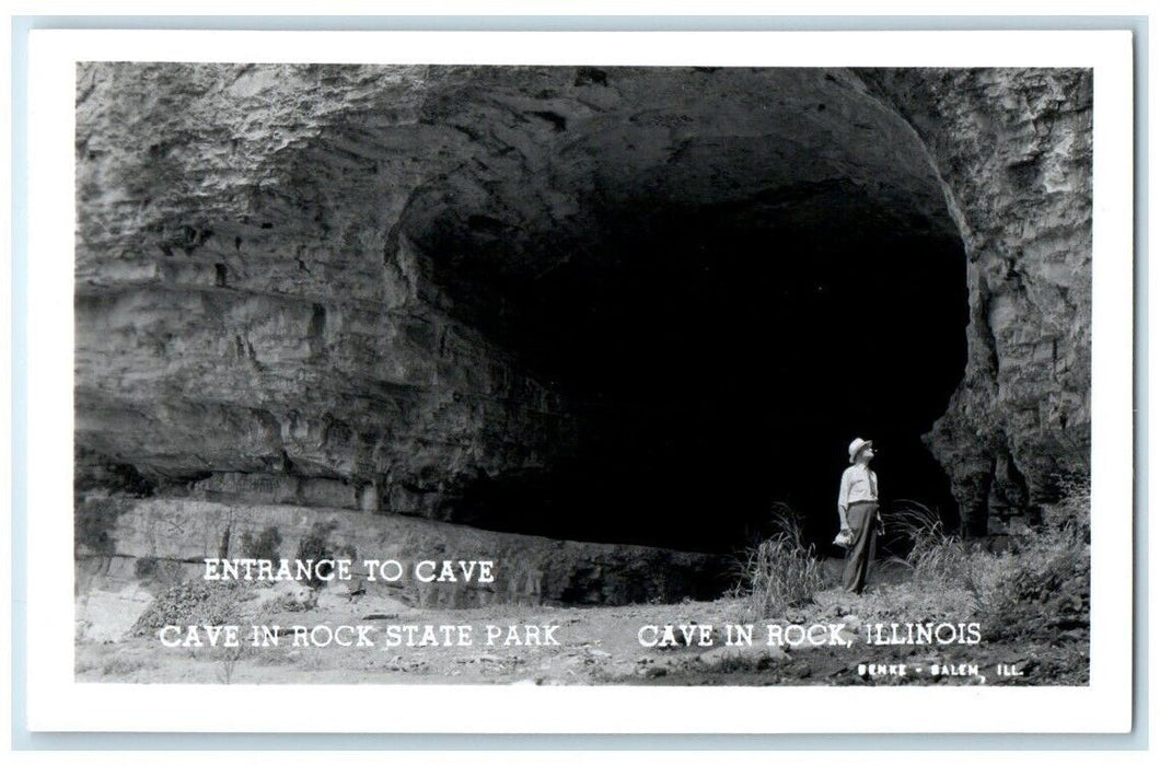 c1950's Entrance View Cave In Rock State Park Illinois IL RPPC Photo Postcard