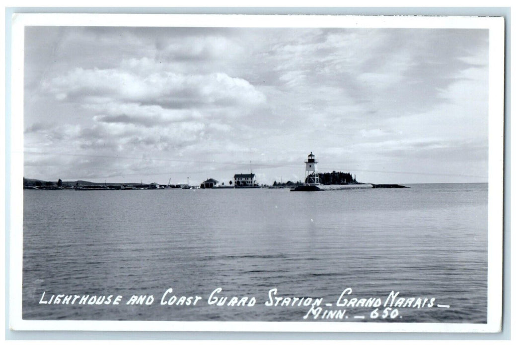 Lighthouse And Coast Guard Station Grand Marais Minnesota MN RPPC Photo Postcard