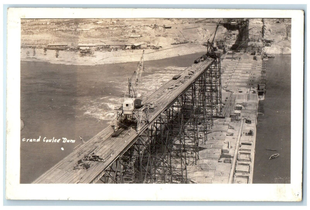 c1940's View Of Grand Coulee Dam Washington WA RPPC Photo Vintage Postcard