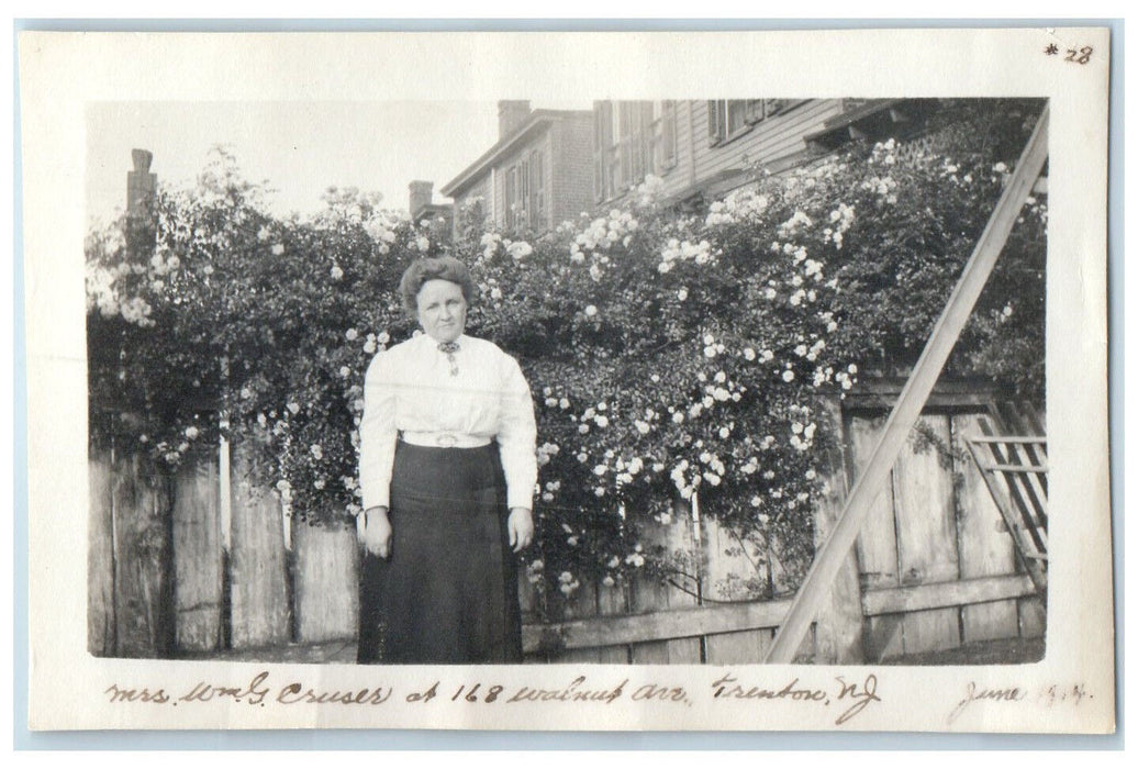 1914 Picture in Front of Flowers Mrs. Cruser in Trenton New Jersey NJ Photo