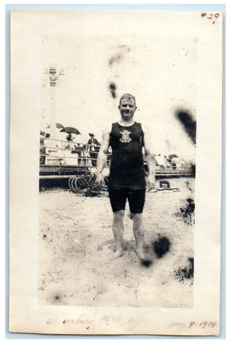 1914 Bridge Behind a Man Talking Photo Asbury Park New Jersey NJ Antique Photo