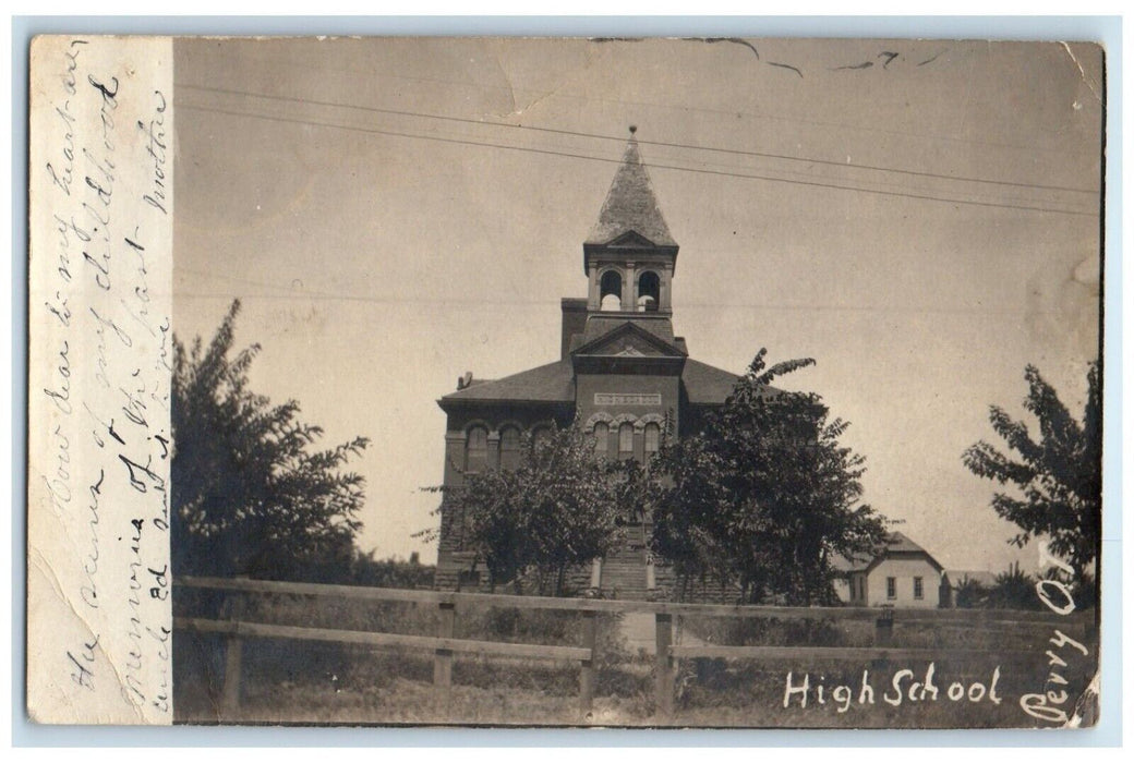c1905 High School Building Perry Oklahoma OK Territory RPPC Photo Postcard