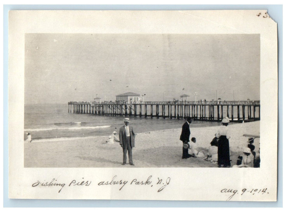 1914 Fishing Pier Boat Landing at Asbury Park New Jersey NJ Antique Photo