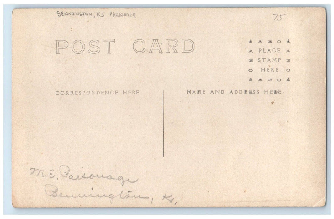 c1910's ME Parsonage Bennington Kansas KS RPPC Photo Posted Antique Postcard