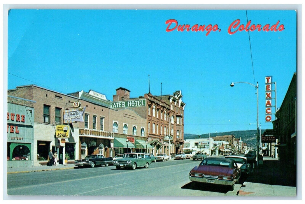 1960 Looking North Main Street Strater Hotel Buildings Durango Colorado Postcard