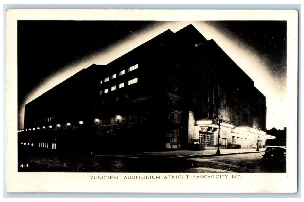 c1940s Municipal Auditorium At Night Kansas City Missouri MO RPPC Photo Postcard