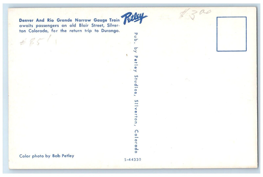 c1960 Denver Rio Grande Narrow Gauge Train Silverton Colorado Unposted Postcard