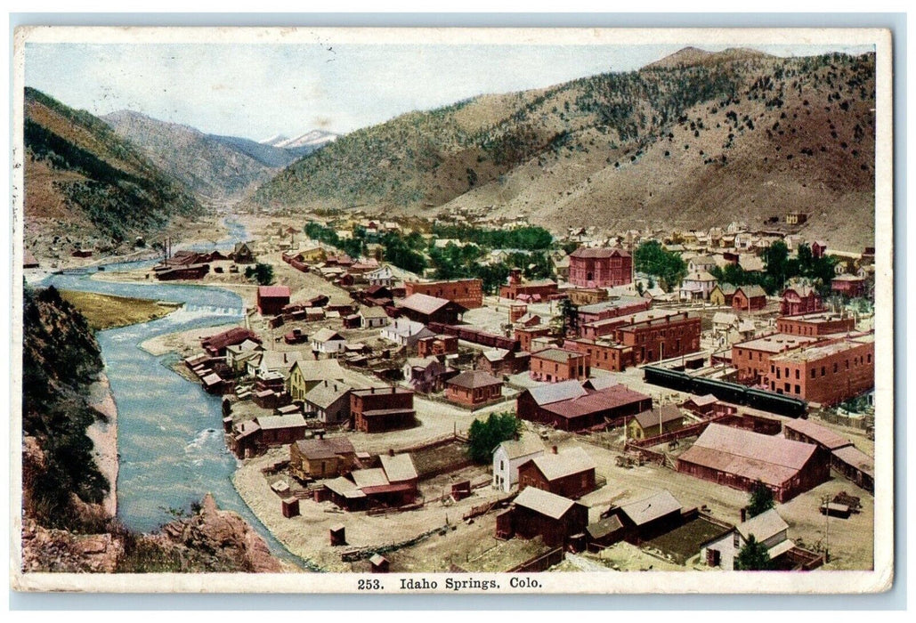 1909 Birds Eye View River Mountains Buildings Idaho Springs Colorado CO Postcard