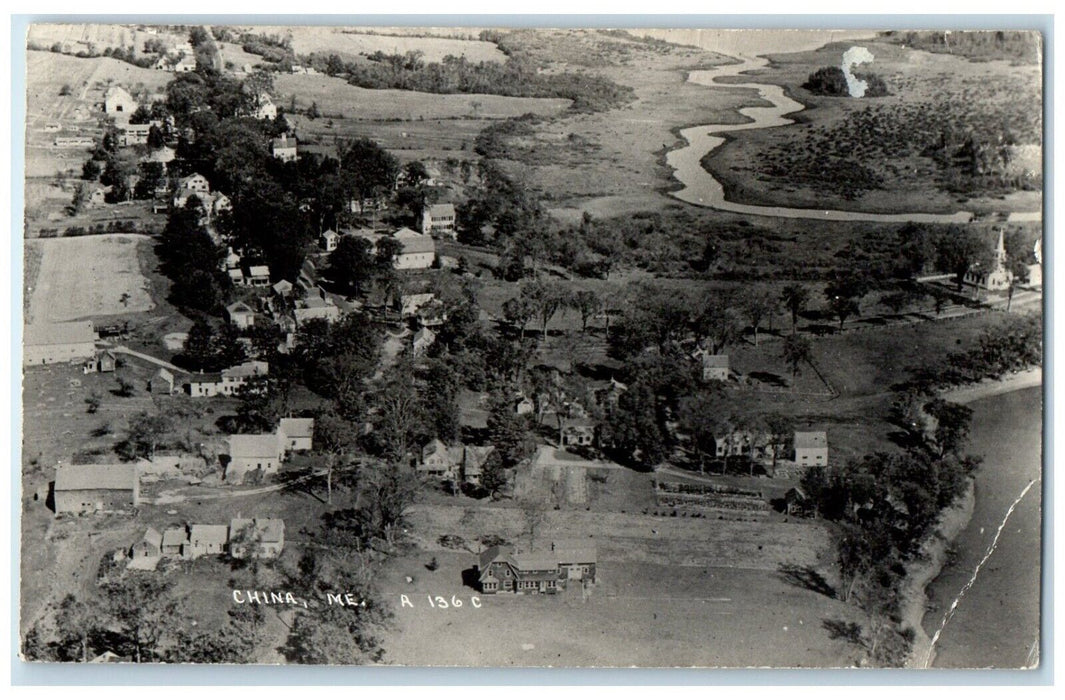 c1950's Aerial View Of China Maine ME RPPC Photo Posted Vintage Postcard