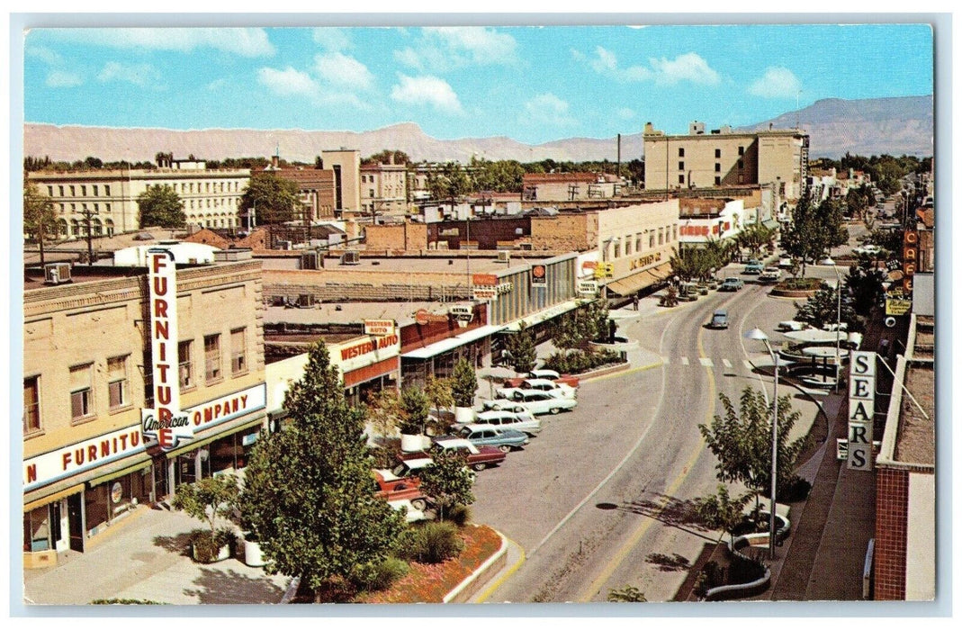 c1960 Birds Eye View Main Street Book Cliffs Grand Junction Colorado CO Postcard