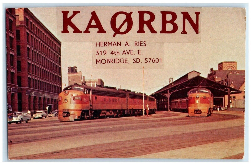 c1960 Kaorbn Herman Ries Train Station Milwaukee Mobridge South Dakota Postcard