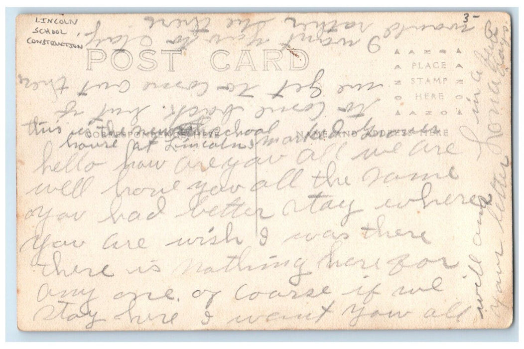 c1910's Lincoln School Construction Building RPPC Photo Posted Antique Postcard