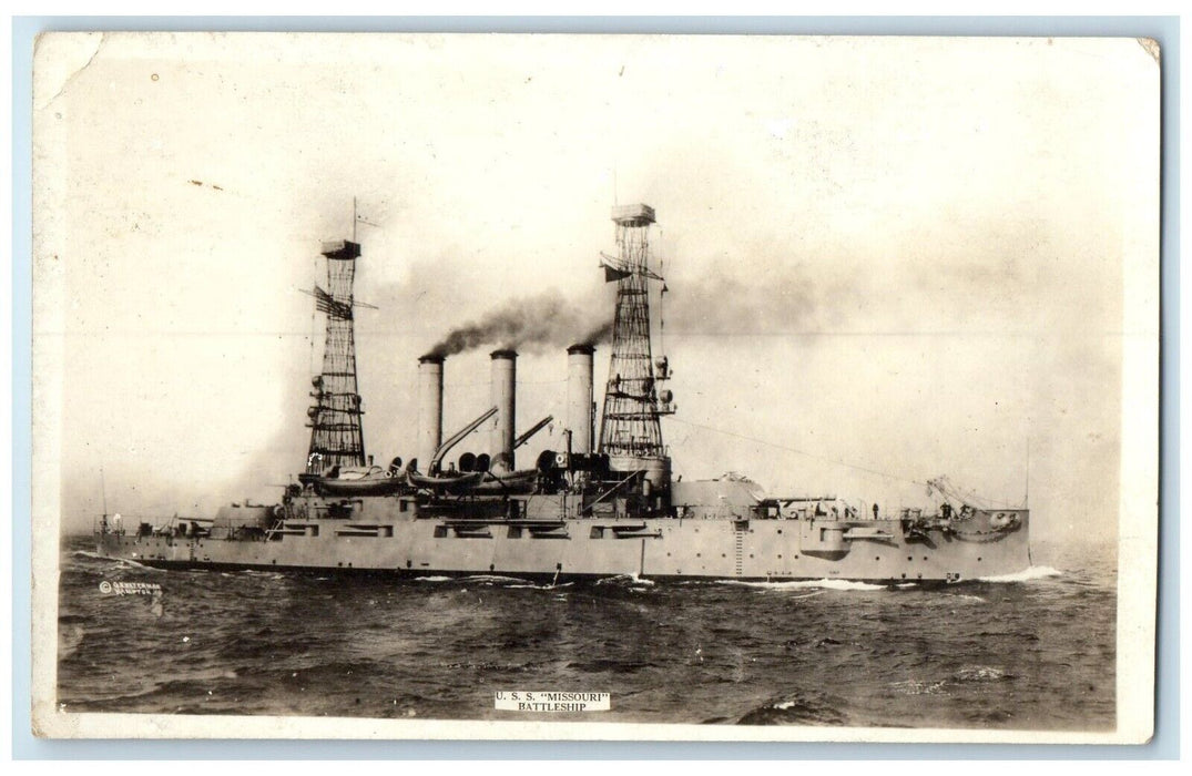 c1910's USS Missouri Navy Battleship Scene Unposted Antique RPPC Photo Postcard