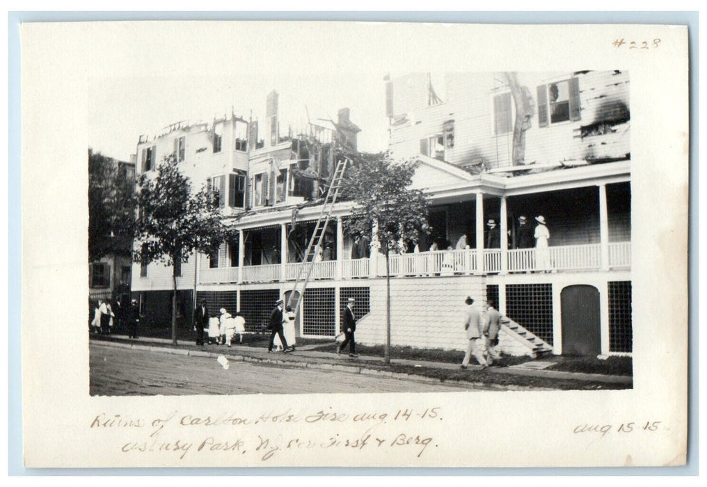 1915 Ruins of Carlton Hotel on Fire Disaster Asbury Park New Jersey NJ Photo