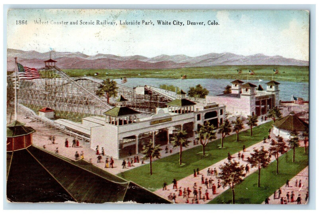 1910 Velvet Coaster Scenic Railway Lakeside Park White City Denver CO Postcard