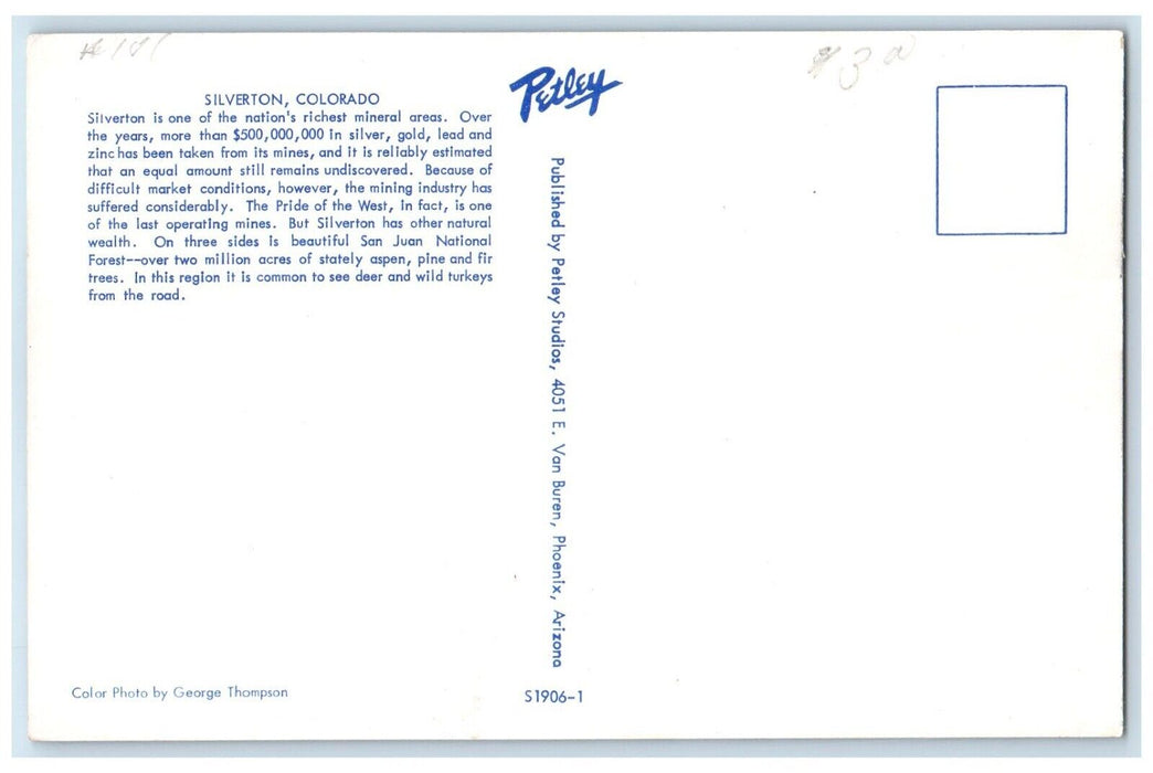 c1960 Birds Eye View Mineral Area Buildings Silverton Colorado Antique Postcard