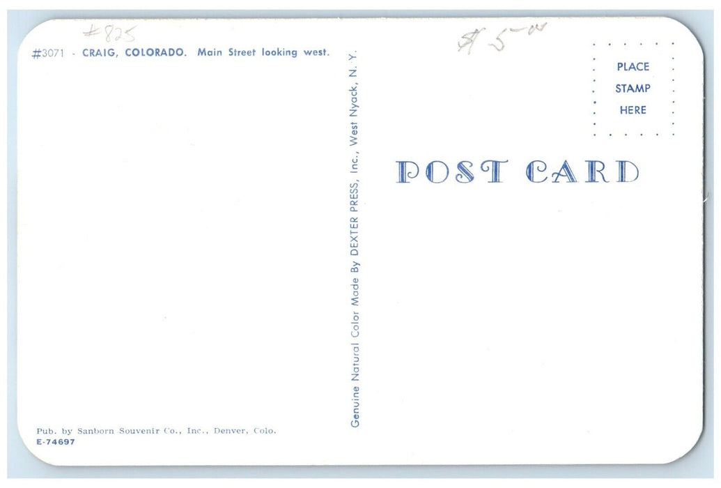 c1960 Main Street Looking West Road Buildings Craig Colorado CO Antique Postcard