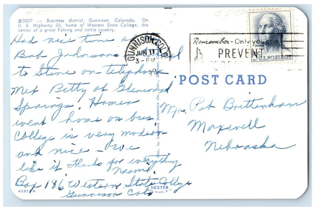 1963 Business District Western State College Gunnison Colorado Antique Postcard