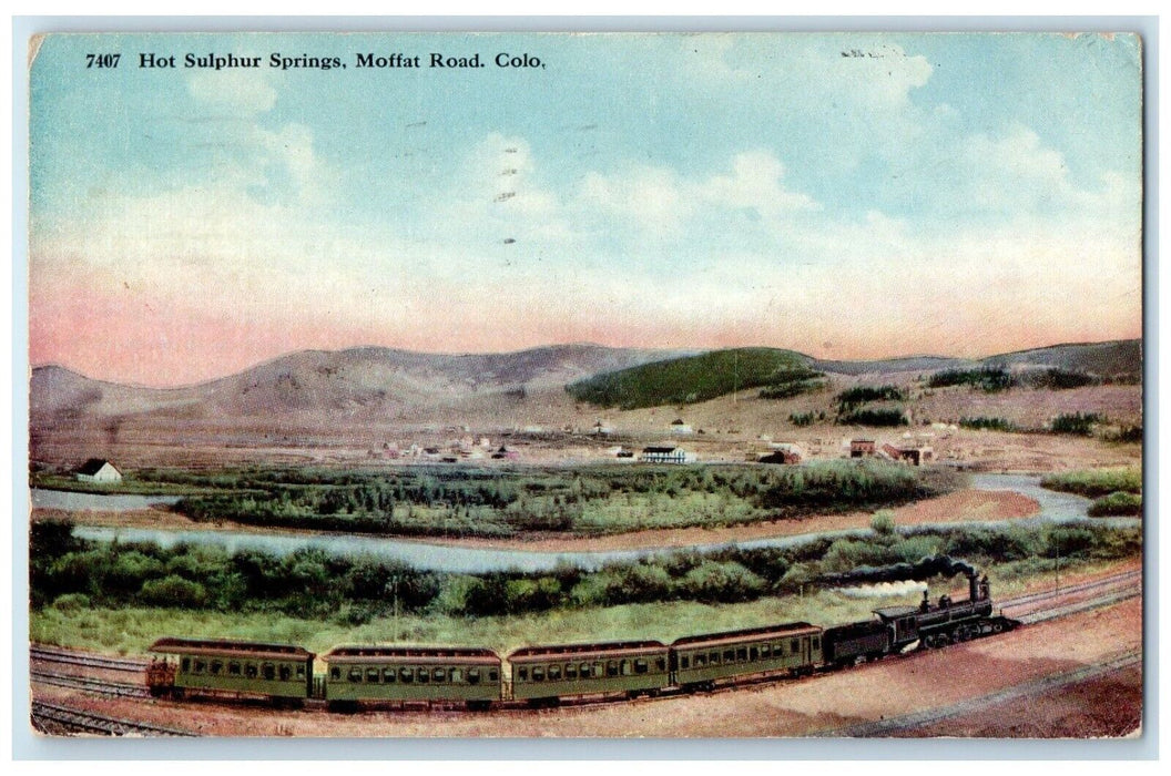 1912 Aerial Hot Sulphur Springs Locomotive Train Moffat Road Colorado Postcard