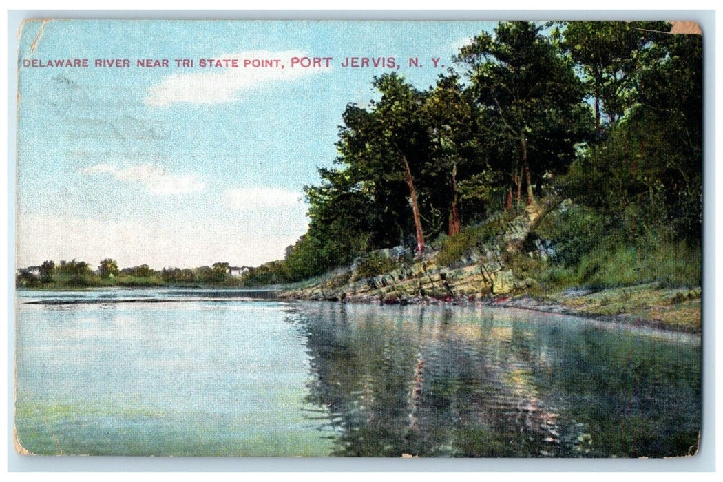 1910 Delaware River Tri State Point Lake Port Jervis New York Vintage Postcard
