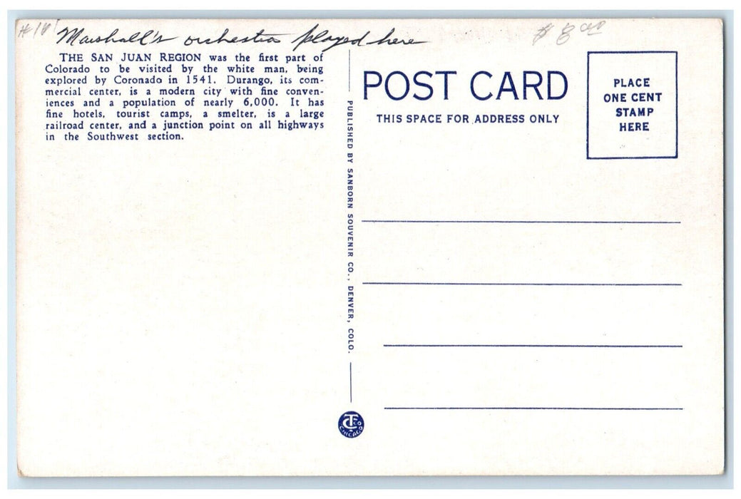 c1920 Main Avenue Metropolis San Juan District Durango Colorado Antique Postcard