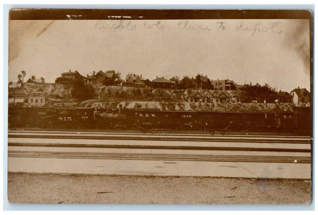 1911 Railroad Train Close To Depot Residece View Pueblo CO RPPC Photo Postcard