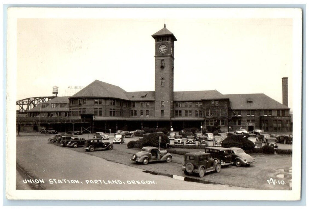 c1940's Union Station Clock Tower View Portland Oregon OR RPPC Photo Postcard