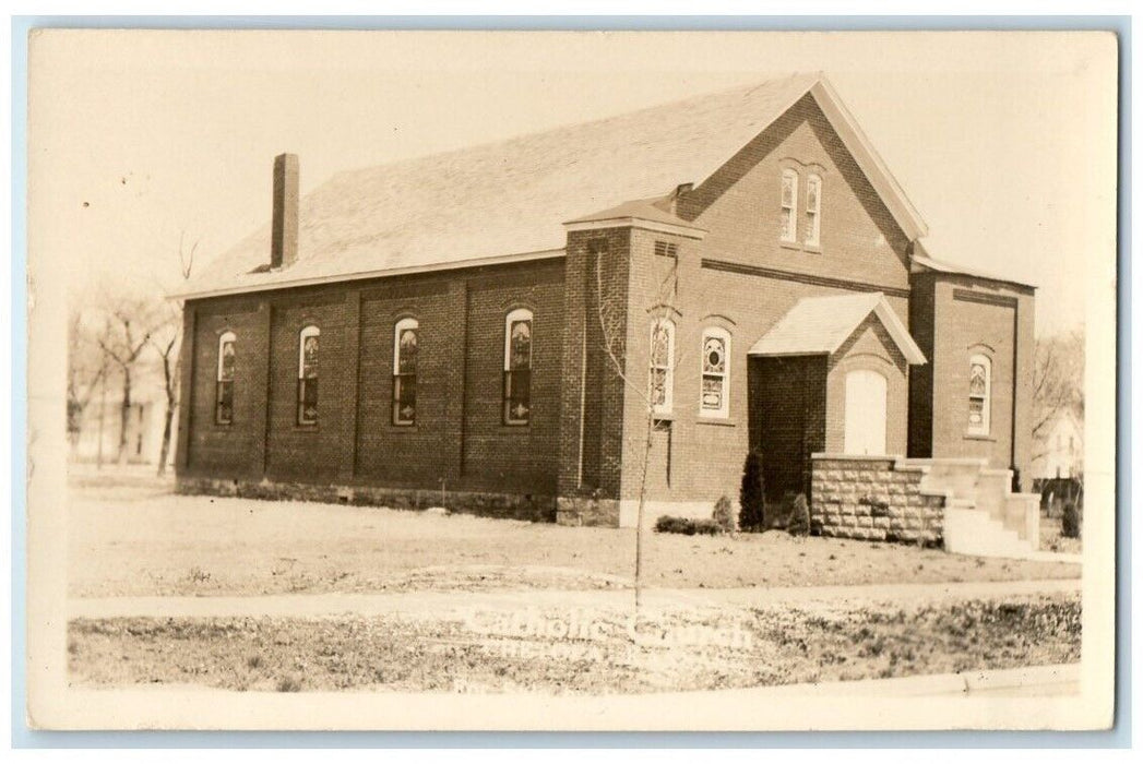 c1940's Catholic Church Building View Chetopa Kansas KS RPPC Photo Postcard