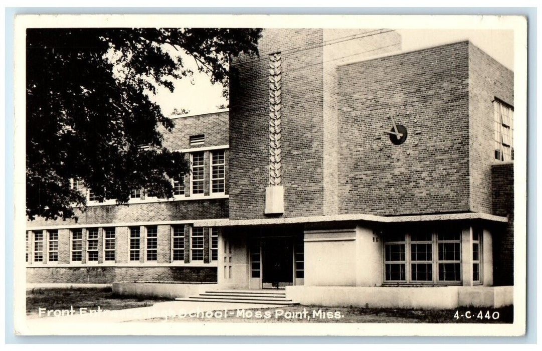 1952 High School Front Entrance View Cline Moss Point MS RPPC Photo Postcard