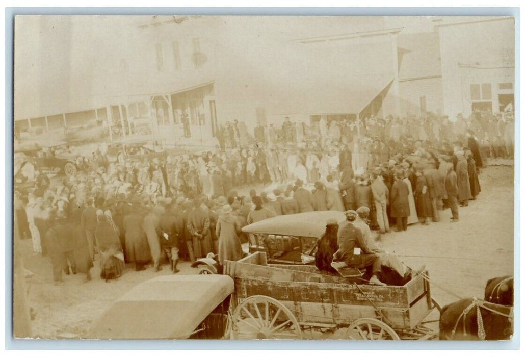 c1910's Main Street Crowd View Hemingford Nebraska NE RPPC Photo Postcard