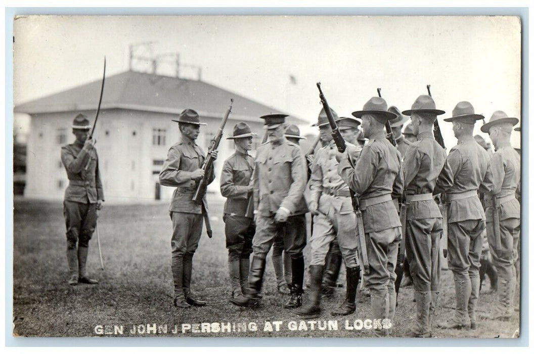 c1918 General Pershing US Army Military Gatun Locks Panama RPPC Photo Postcard