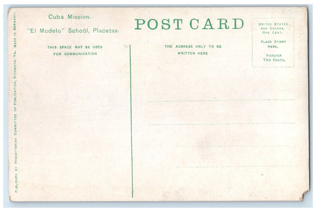 c1910's El Modelo School Placetas Christian Missionary Cuba Mission Postcard