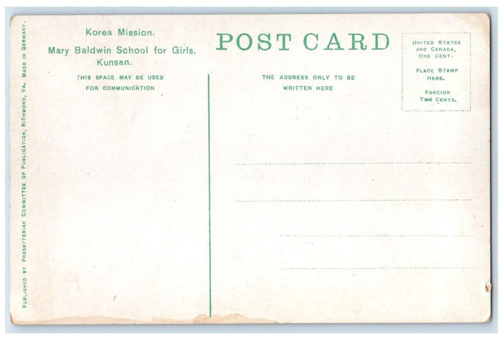 Mary Baldwin For School Girls Kunsan Christian Missionary Korea Mission Postcard