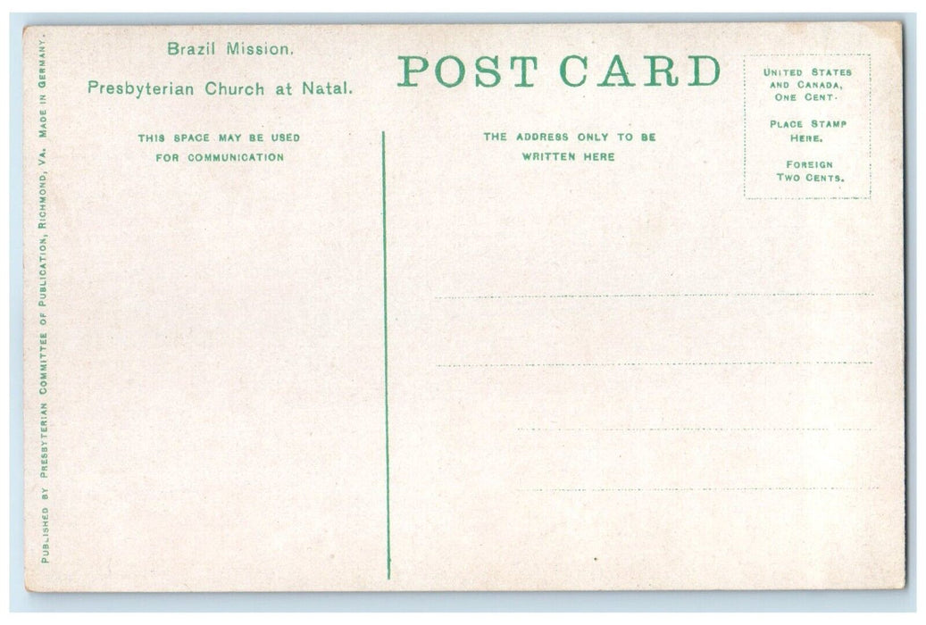 Presbyterian Church At Natal Christian Missionary Brazil Mission Postcard