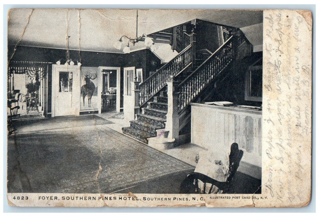 c1905 Foyer Southern Pines Hotel Southern Pines North Carolina NC Postcard