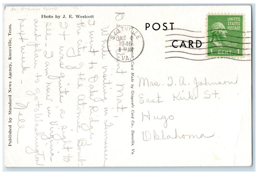 1946 Aerial View Of The City Of The Atomic Bomb Oak Ridge Tennessee TN  Postcard