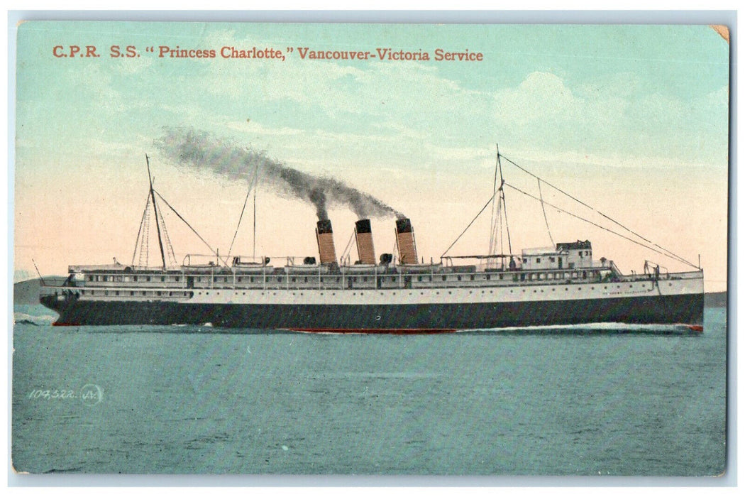 1909 CPR SS Princess Charlotte Vancouver-Victoria Service Canada Postcard