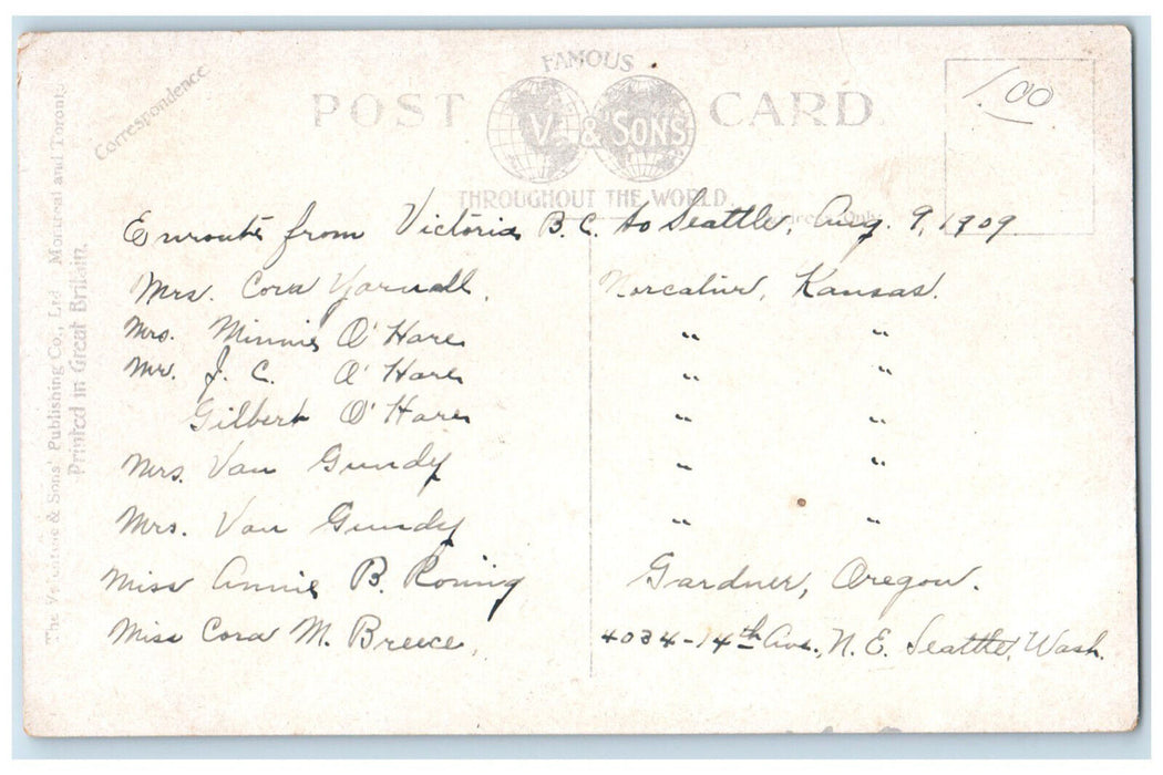 1909 CPR SS Princess Charlotte Vancouver-Victoria Service Canada Postcard