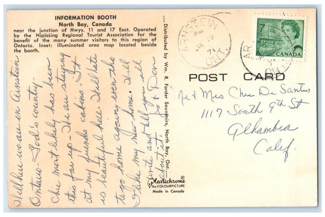 1971 Nipissing Regional Tourist Association Info Booth North Bay Canada Postcard