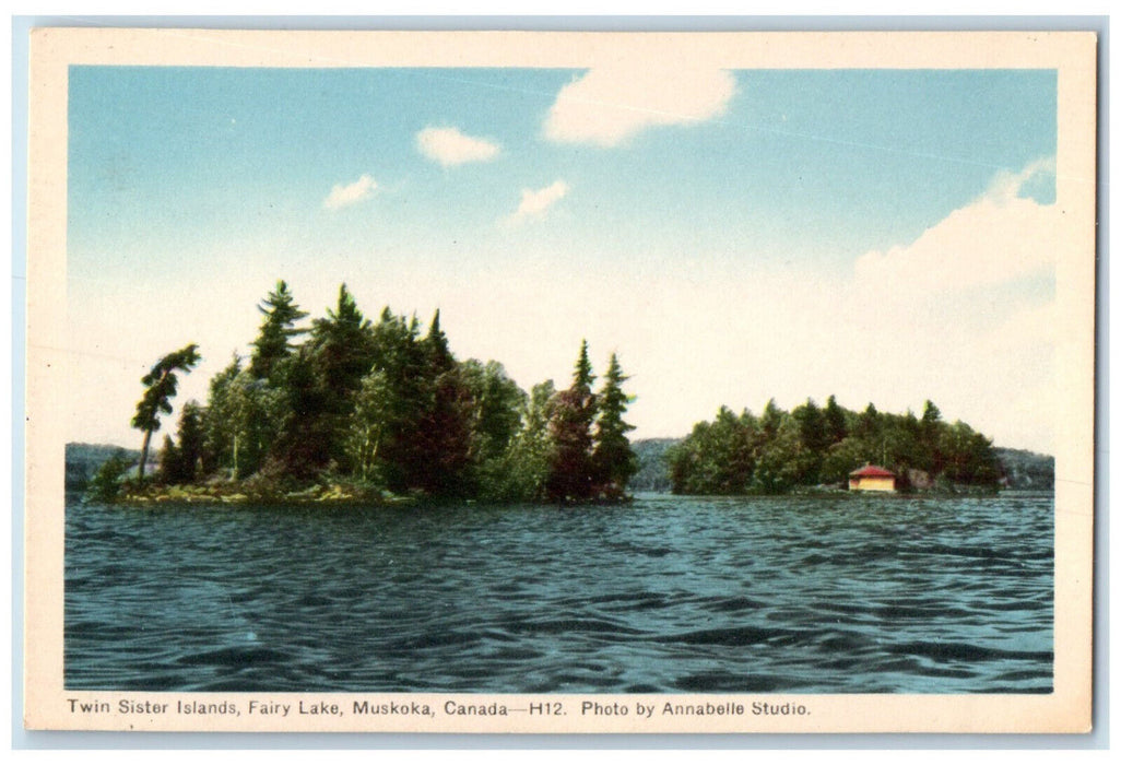 c1940's Twin Sister Islands Fairy Lake Muskoka Canada Vintage Postcard