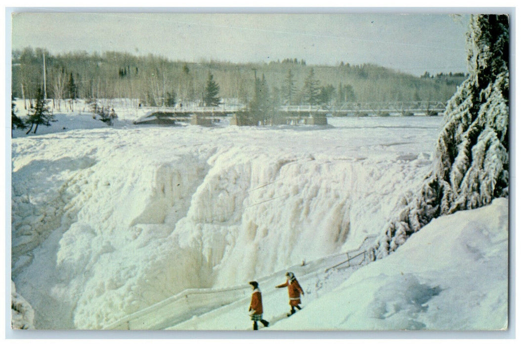1965 Two People Walking at Kakabeka Falls in Winter Ontario Canada Postcard