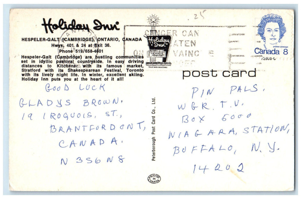 c1960's Swimming Pool Scene Holiday Inn Cambridge Ontario Canada Posted Postcard