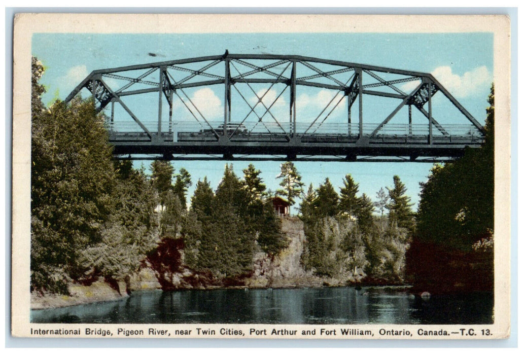 1948 International Bridge Pigeon River Fort William Ontario Canada Postcard